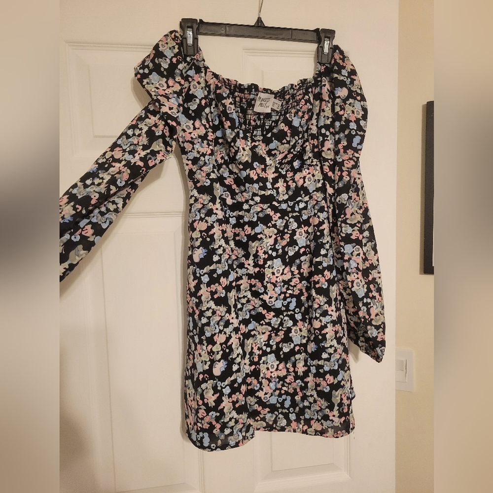 Princess Polly Kassie Long Sleeve Black Floral Dress- Size 12